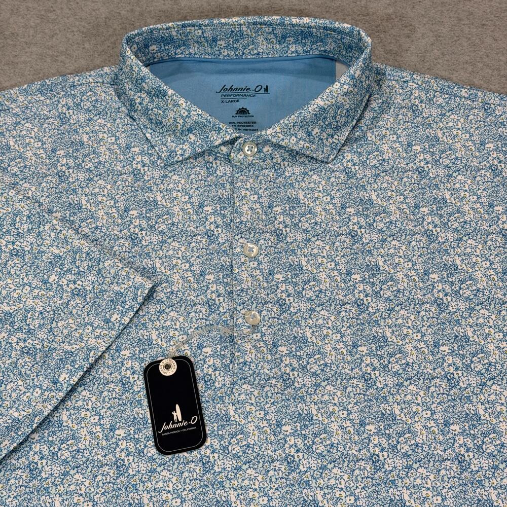 Johnnie-O Wildflower Performance Polo Shirt Mens XL Mahalo Blue Floral NWT